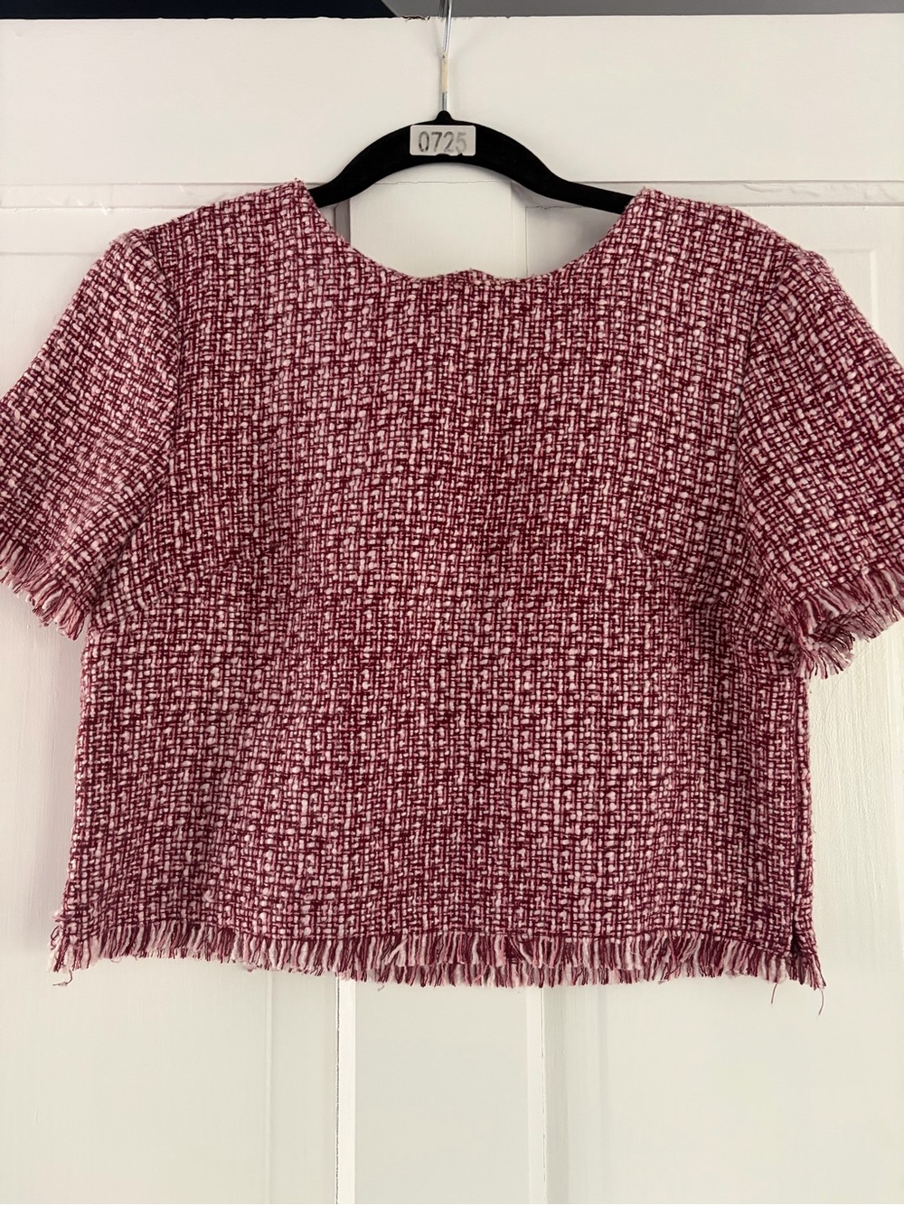 Aqua Burgundy & White Tweed Cropped Top and Skirt Set XS